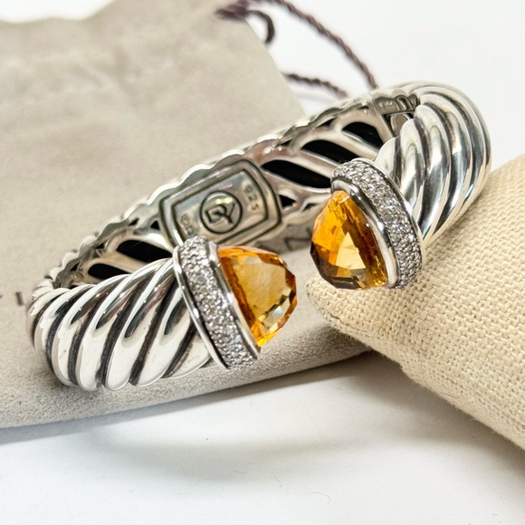 David Yurman Jewelry - David Yurman 15mm Waverly Citrine Diamond Cable Cuff Bracelet .925 Sz M